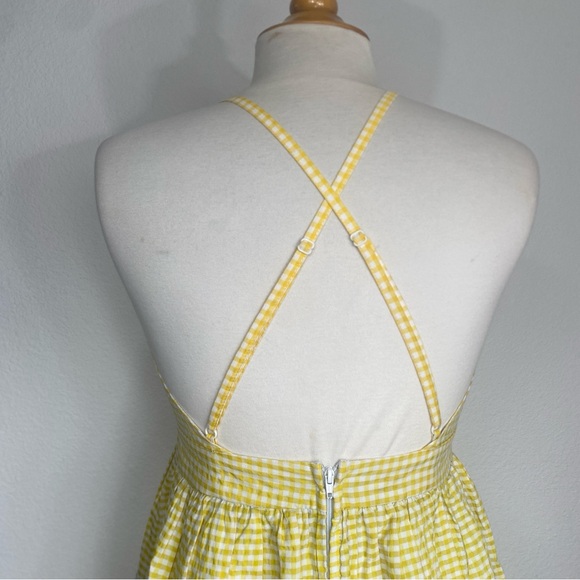 Charlotte Russe Junior Yellow White Floral Embroidered Gingham Mini Dress Size M - Picture 8 of 16